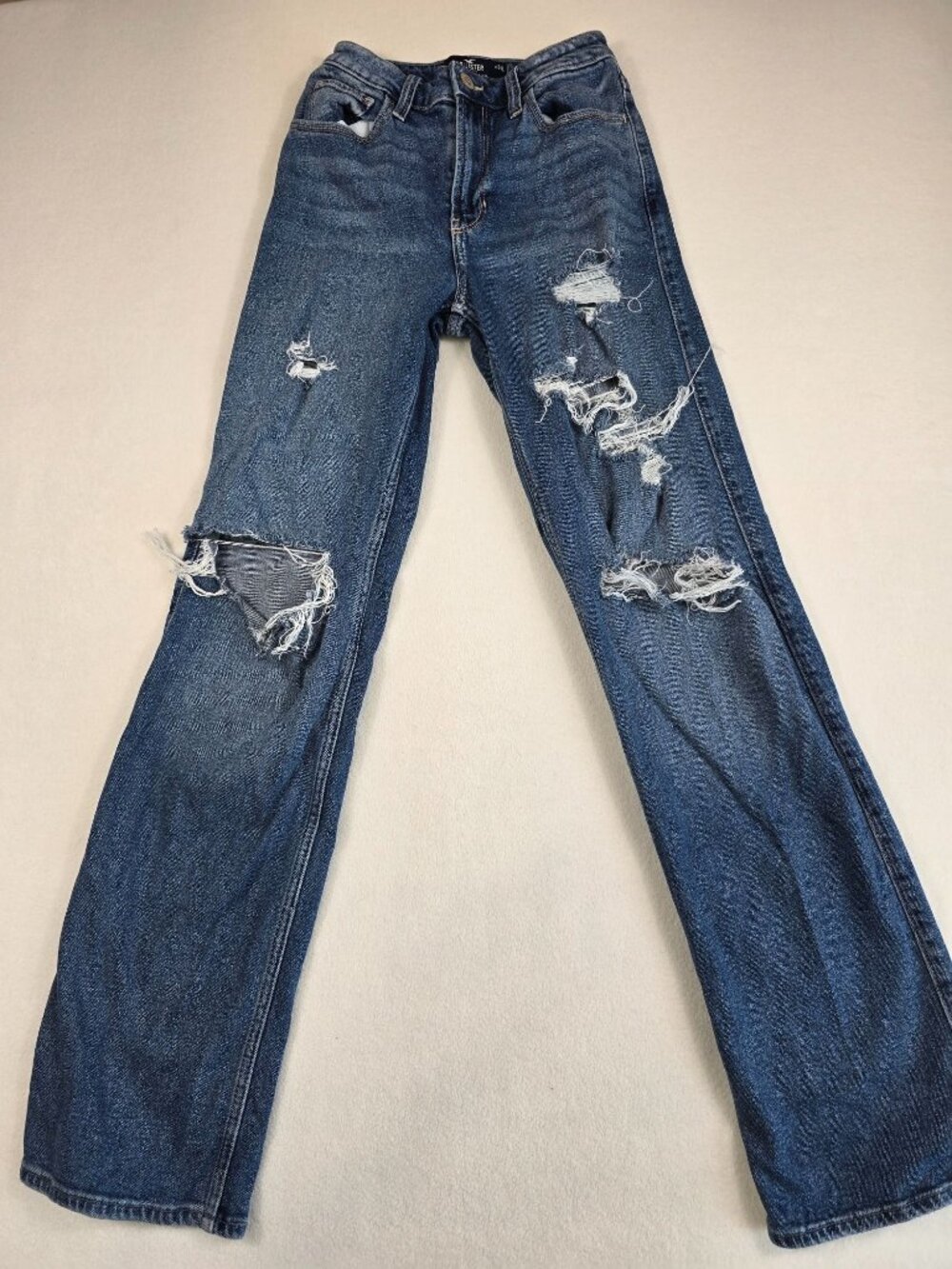 Hollister Ultra High-Rise Dad Jeans W24 Long 00L Distressed Blue Denim Womens